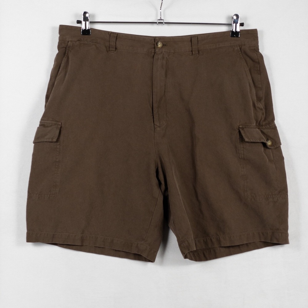Pusser's Island Reserve Cargo Shorts Men 38 Brown Silk Cotton Blend Flat Front